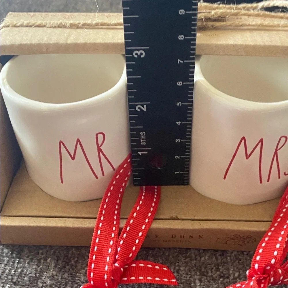 Rae Dunn Red Lettered Mr. & Mrs. Mug Pair Ornaments.
